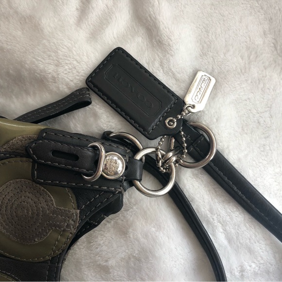 COACH Maggie Mia Inlaid “C” Leather/Suede/Fabric Patchwork Hobo Shoulder Bag - Picture 9 of 16